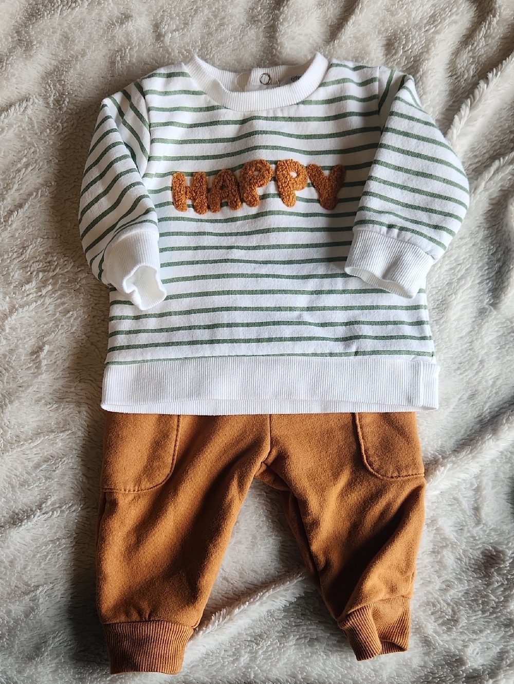 Sterling Baby 2 Piece Happy Outfit 6M Striped Top Rust Jogger Pants